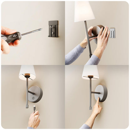 Globe LED Wall Sconce Wireless Light 2 Pack, Black Finish, 250 Lumens, 2700K, 3 Step Dimmer, USB-C Charging - Ideal for Apartments & Dorm Rooms