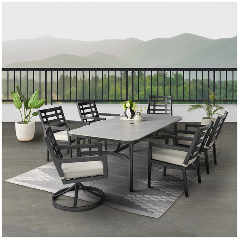 Agio Formia 7 Piece Outdoor Dining Set Sintered Stone Table Sunbrella