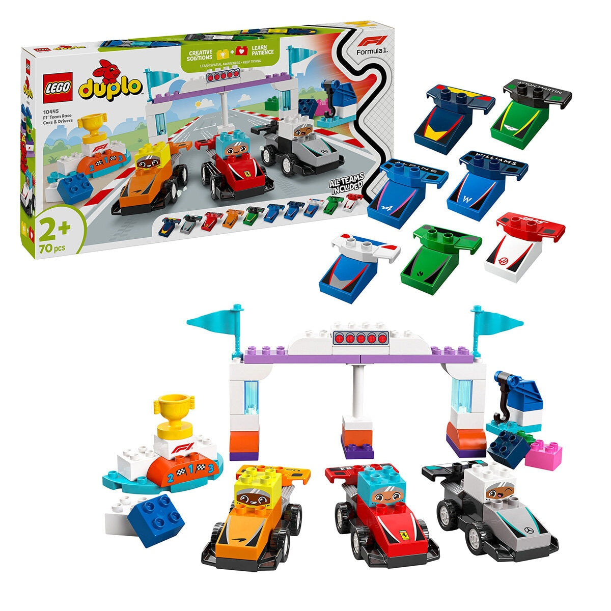 LEGO DUPLO Town F1 Team Race Cars And Drivers Building Toy for Family Fun 10445
