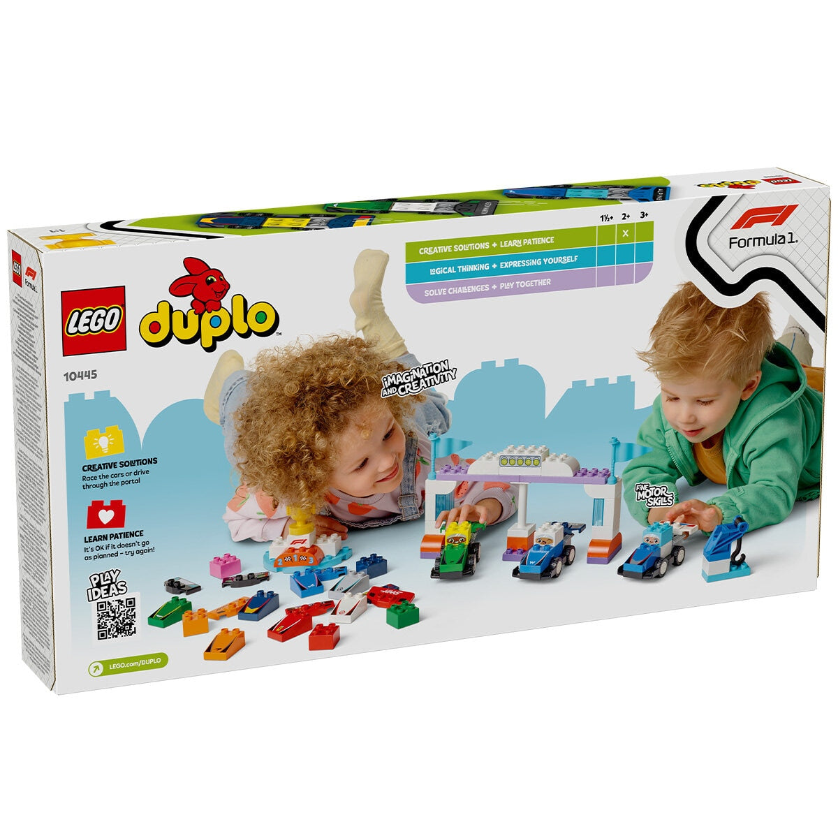 LEGO DUPLO Town F1 Team Race Cars And Drivers Building Toy for Family Fun 10445