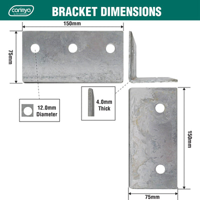 Carinya Galvanised Reinforcing Angle Bracket 75x75x150mm Durable