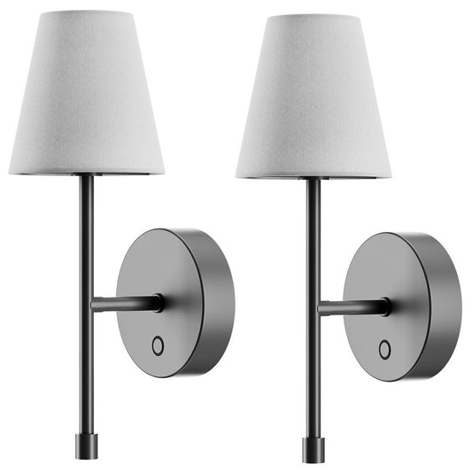 Globe LED Wall Sconce Wireless Light 2 Pack, Black Finish, 250 Lumens, 2700K, 3 Step Dimmer, USB-C Charging - Ideal for Apartments & Dorm Rooms