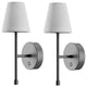 Globe LED Wall Sconce Wireless Light 2 Pack, Black Finish, 250 Lumens, 2700K, 3 Step Dimmer, USB-C Charging - Ideal for Apartments & Dorm Rooms
