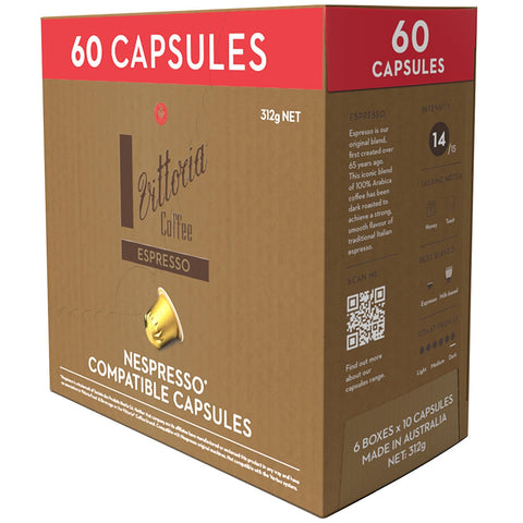 Vittoria Espresso Nespresso Compatible Coffee Capsules 60 Pack 312g - Auzzistore
