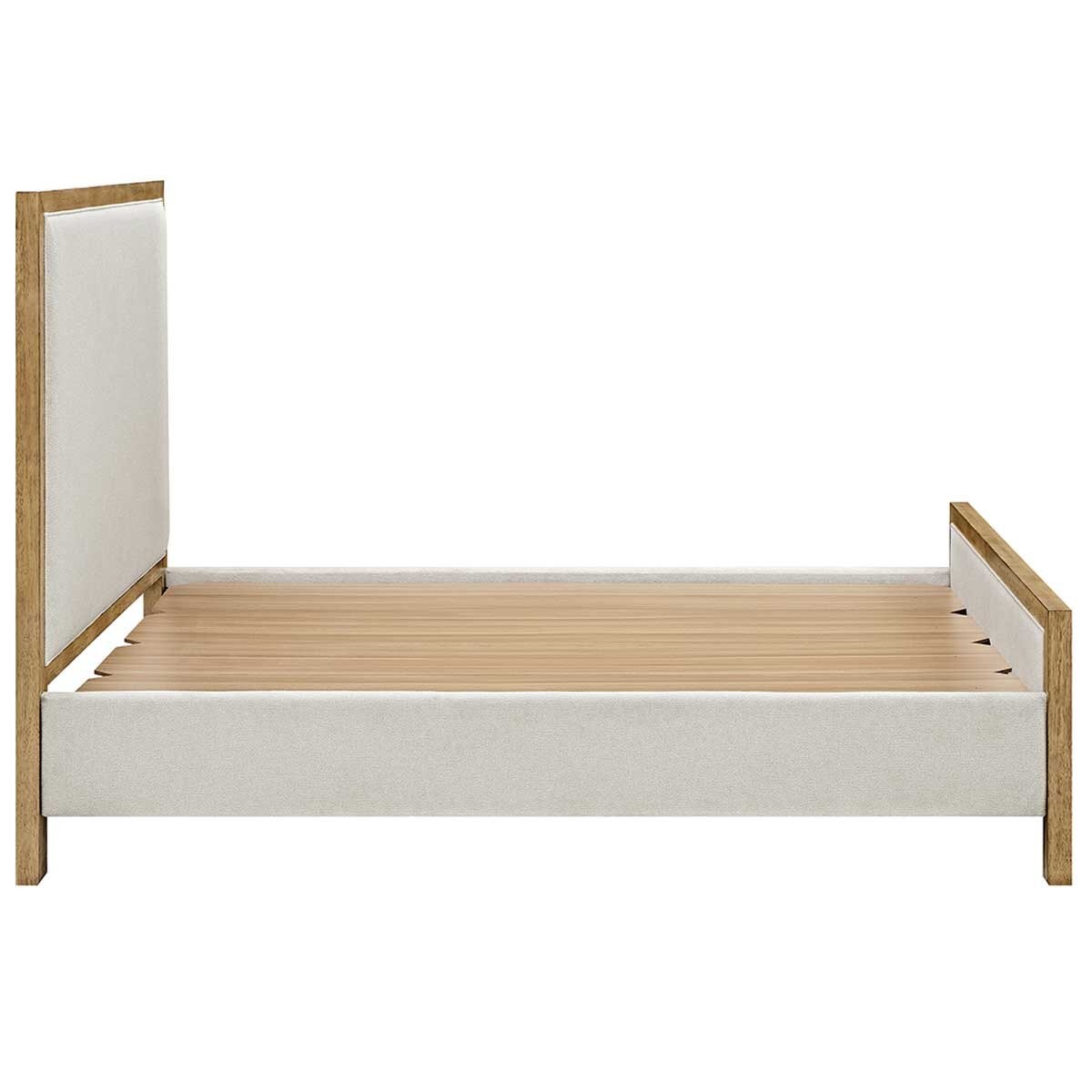 Henredon Upholstered Queen Bed with Solid Wood Trim and Platform Design