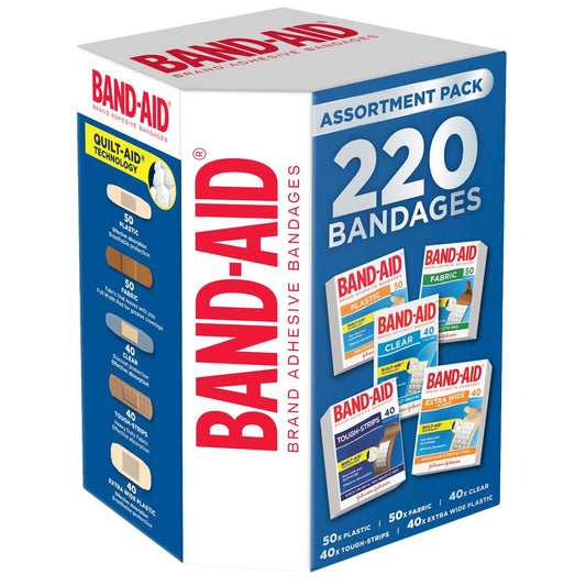 Band-Aid Assortment 220 Pack - Plastic, Extra Wide, Fabric, Tough, Clear Strips with Quilt-Aid Technology – view 2 - Auzzistore