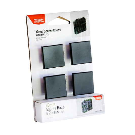 Taskmaster 30mm Black Matte Square Cabinet Knob 4 Pack - Steel - 30mm