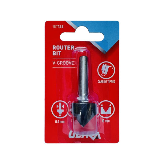 Ultra Router Bit V Groove 19mm Tungsten Carbide Durable 1/4 Inch - Auzzistore