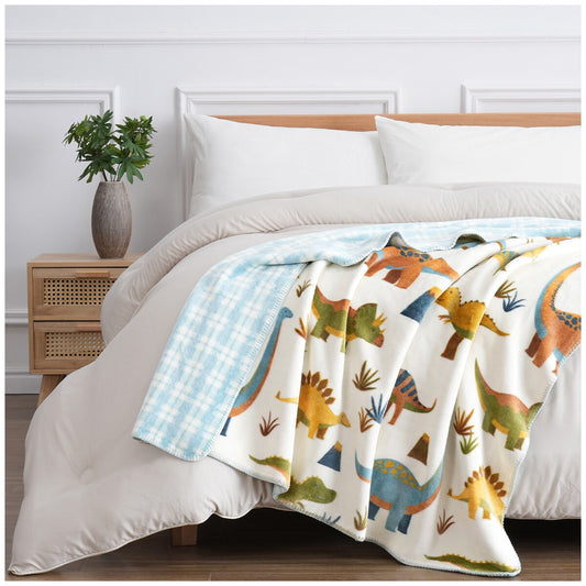 Fraiche Maison Velvet Plush Throw 127 x 152cm Dinoland - Super Soft, Reversible