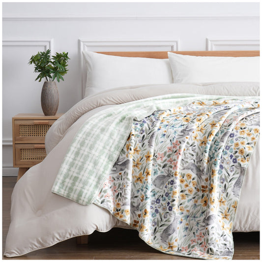 Fraiche Maison Velvet Plush Throw 127 x 152cm Cottage Bunny - Super Soft, Reversible