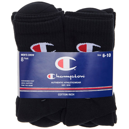 Champion Men's Crew Socks 8pk Black