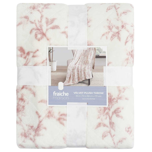Fraiche Maison Velvet Plush Throw 152 x 177cm Elodie Floral - Auzzistore