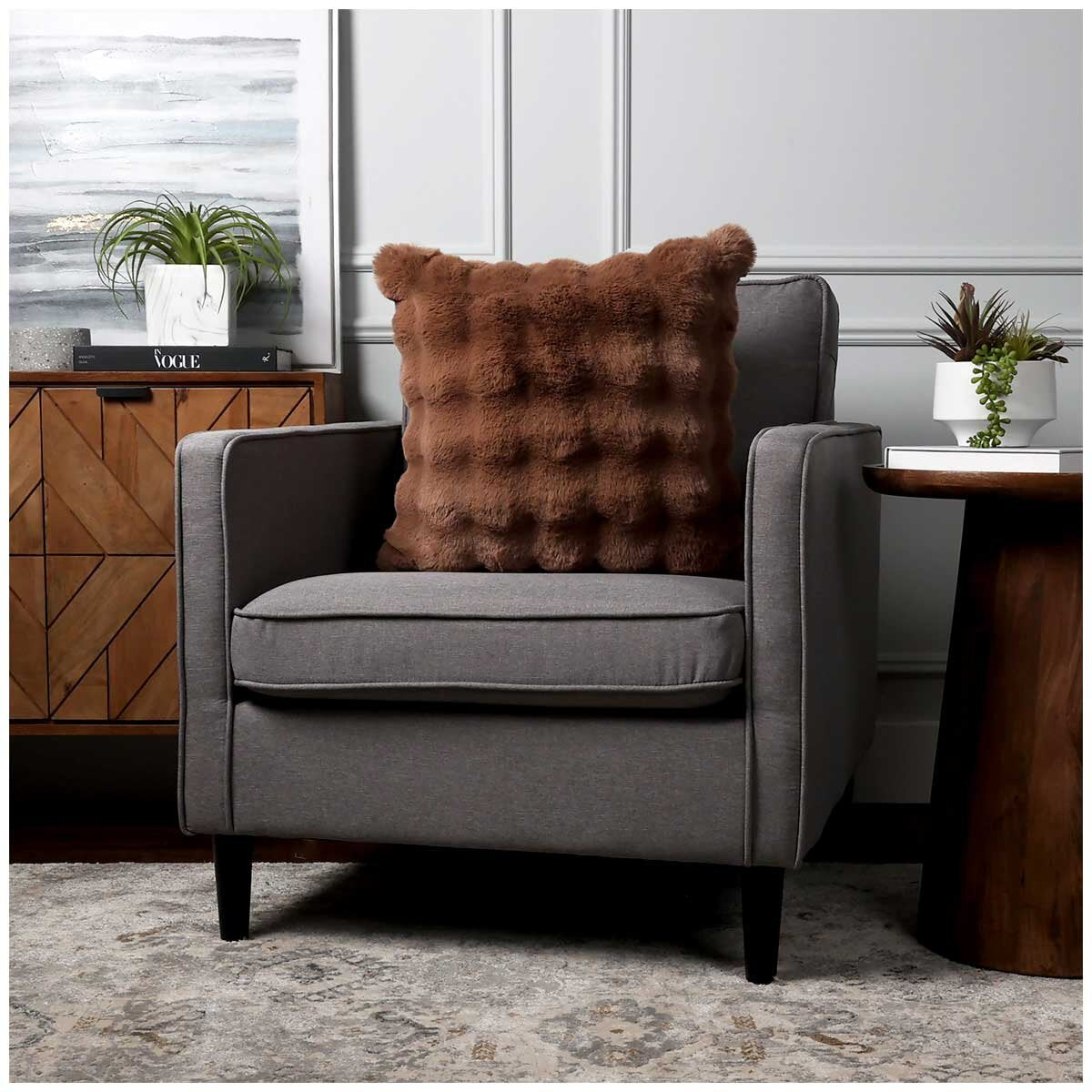 House & Home Luxe Faux Fur Cushion 55 x 55cm Light Brown