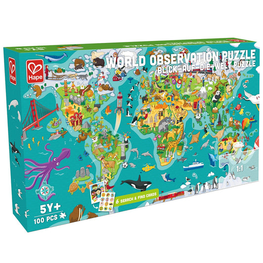 Hape World Observation Puzzle - 100 Pieces, Wooden Puzzle for Kids, Educational Toy - Auzzistore