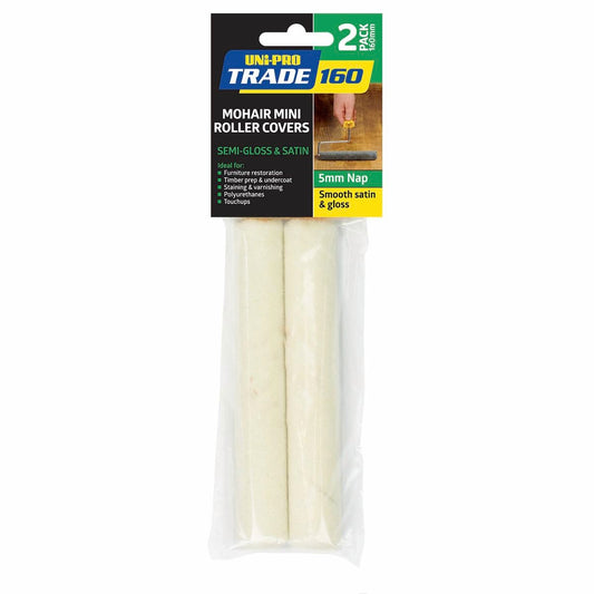 UNi-PRO Mohair Roller Cover 160mm 2 Pack 5mm Nap Smooth Finish - Auzzistore