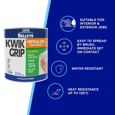 Selleys Kwik Grip Gel 3 2kg Solvent-Based Adhesive Vertical Bonding