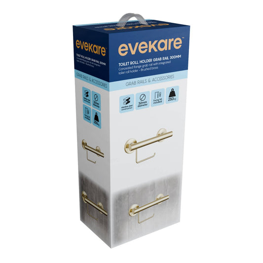 Evekare Brushed Brass Toilet Roll Holder with Grab Rail - 140mm x 330mm - Durable Support – view 2
