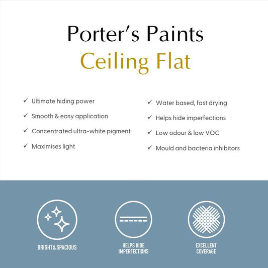 Porter S Flat Ceiling Paint - 4L - 199mm x 191mm x 178mm - White - Excellent Coverage – view 2 - Auzzistore