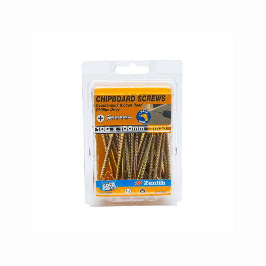 Zenith 10g x 100mm Gold Passivated Countersunk Rib Head Screws - 50 Pack - Enhanced Grip – view 2 - Auzzistore