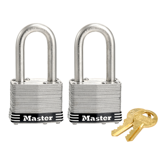 Master Lock 44mm Padlock 2 Pack - Laminated Stainless Steel - Weather Resistant - Auzzistore