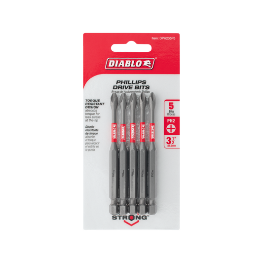 Diablo 90mm PH2 Power Bit 5 Pack - Extreme Durability - Impact Resistant - Auzzistore