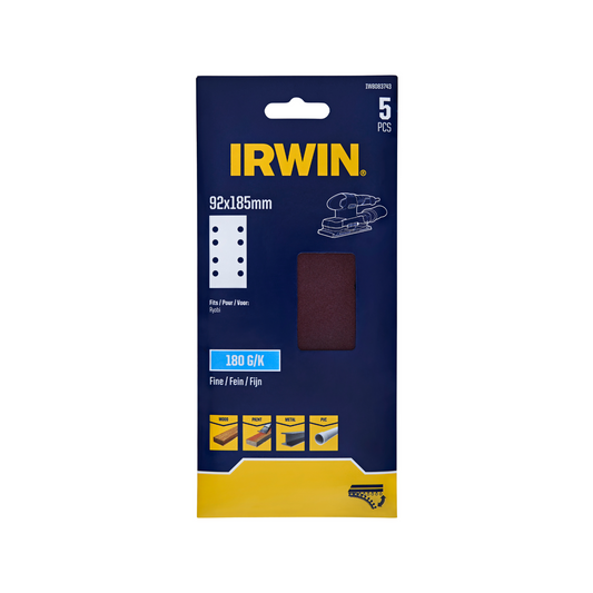 Irwin Sanding Sheets 180 Grit 92 x 185mm - 5 Pack - Aluminium Oxide - Auzzistore