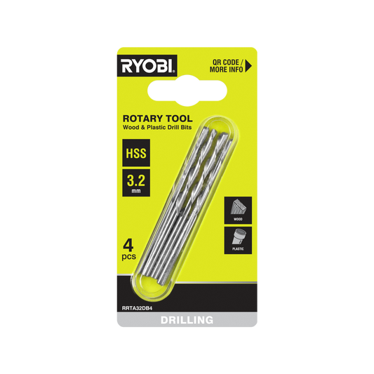 Ryobi Rotary Tool Drill Bit 4 Pack - 3.2mm - M2 High-Speed Steel - Precision Drilling - Auzzistore
