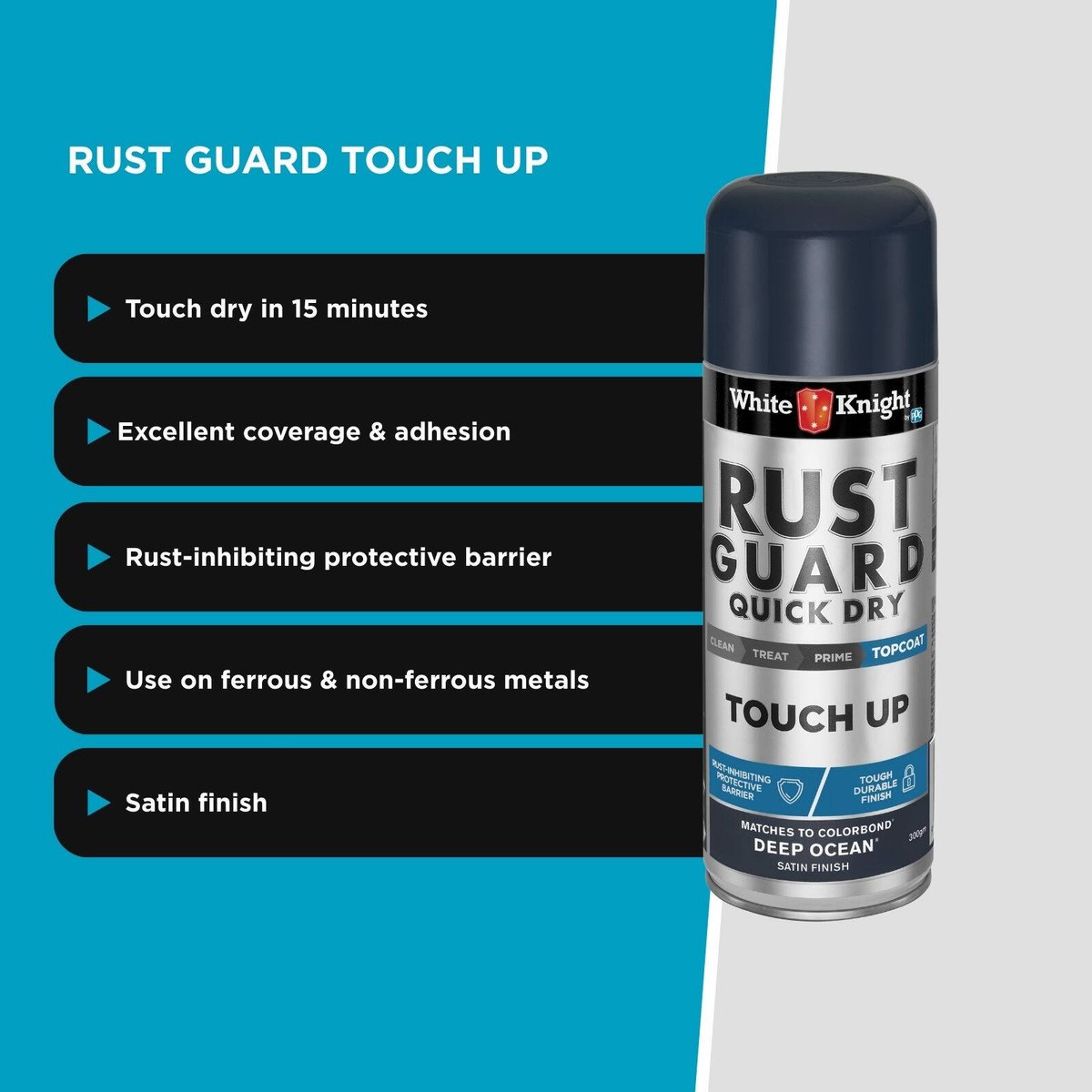 White Knight Rust Guard Deep Ocean 300g Satin Touch Up Spray Paint