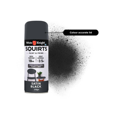 White Knight Squirts Black Satin Spray Paint 310g Solvent Based Durable