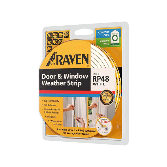 Raven Weather Strip - 5000mm White EPDM - Stops Draughts & Noise - Auzzistore