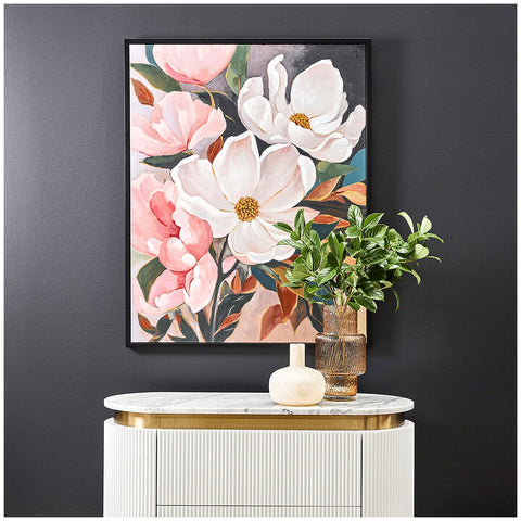 Cafe Lighting and Living Magnolia Hand Painted Canvas Painting Black Frame