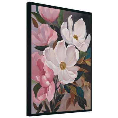 Cafe Lighting and Living Magnolia Hand Painted Canvas Painting Black Frame