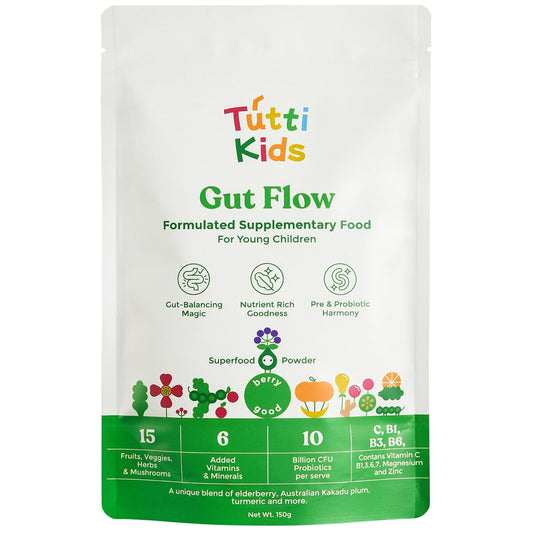 Tutti Kids Gut Flow 150g – Berry-Flavored Probiotic Superfood Powder for Gut Health & Immunity