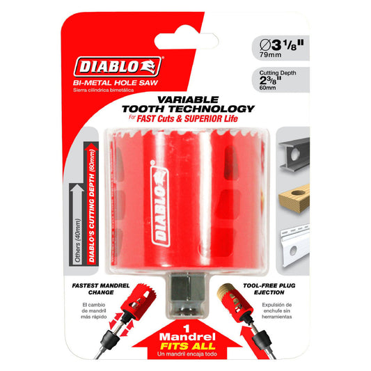 Diablo Bi Metal Hole Saw - 79mm - Tool-Free Ejection - Variable Tooth Design - Auzzistore