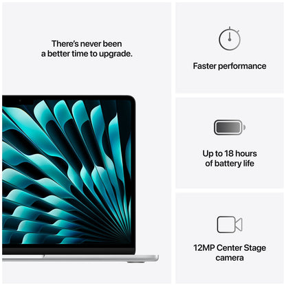 Apple MacBook Air 13 Inch M4 Chip 10 Core CPU 10 Core GPU 16GB 512GB SSD Silver Liquid Retina Display 18hr Battery Life Thunderbolt 4 Ports