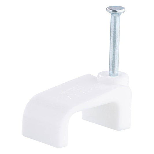 Deta 15mm White Flat Cable Clips - 100 Pack - 4-6mm² - Durable Plastic