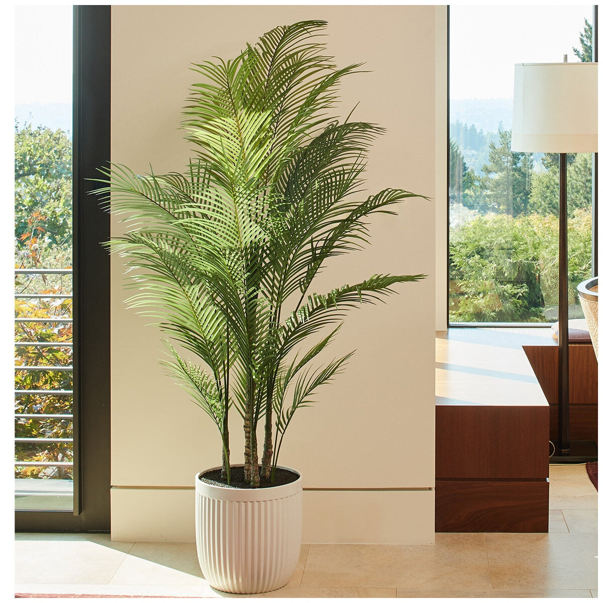 CGH Artificial Palm Tree In Ribbed Pot 2M | Lifelike, High-Quality, Hassle-Free Maintenance | Artisan Style Planter