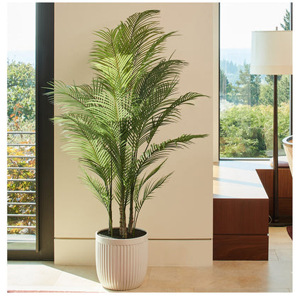 CGH Artificial Palm Tree In Ribbed Pot 2M | Lifelike, High-Quality, Hassle-Free Maintenance | Artisan Style Planter