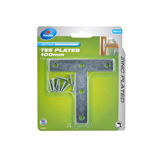 Zenith Mending Tee Plates 100mm Zinc Plated 2 Pack Reinforcement - Auzzistore