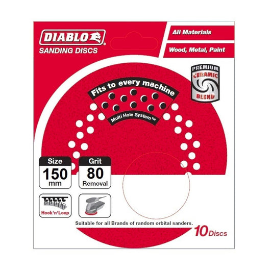 Diablo 150mm 80 Grit Sanding Discs - Coated Abrasive - 10 Pack - Auzzistore