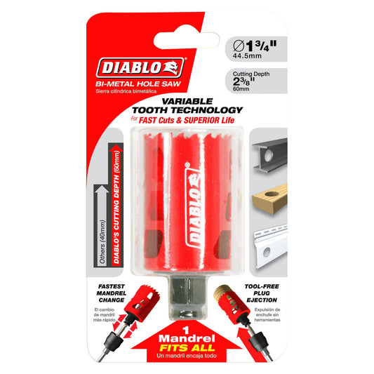 Diablo Bi Metal Hole Saw 44mm - 5mm Depth - Tool-Free Plug Ejection - Auzzistore