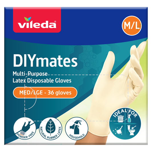 Vileda Ansell Workmates Latex Disposable Gloves 36pk Medium Large - Powder-Free - Comfortable Fit - Hygienic Hand Protection