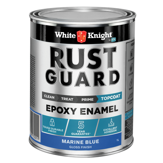 White Knight Rust Guard Marine Blue Gloss Epoxy Enamel Paint 1L - UV-Resistant, Durable - Auzzistore