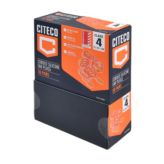 Citeco Class 4 Corded Silicone Ear Plugs 50 Pairs - Reusable - 400mm x 20mm x 40mm