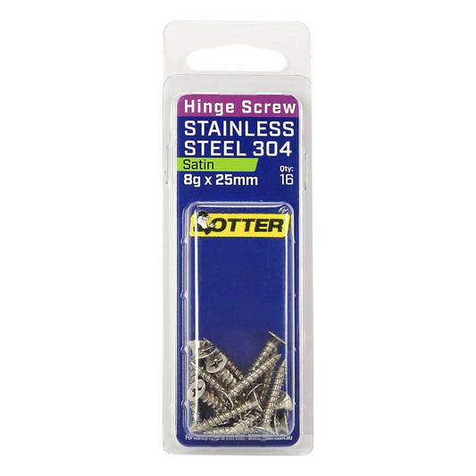 Otter 8 x 25mm Satin Stainless Steel 304 Hinge Screws - 16 Pack - Auzzistore