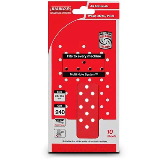 Diablo 240 Grit Abrasive Orbital Sheet 93x185mm 10 Pack Red - Auzzistore