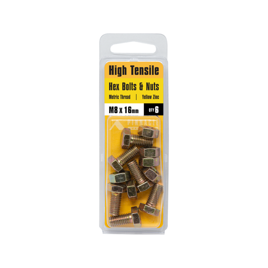 Pinnacle Hex Bolt & Nut - 8 x 16mm - Yellow Zinc - Hi Tensile - 6 Pack – view 2 - Auzzistore
