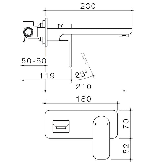 Caroma Luna Wall Basin Bath Mixer - 180mm x 122mm x 230mm - Brushed Nickel - Lead-Free Brass - Easy Clean Aerator – view 2