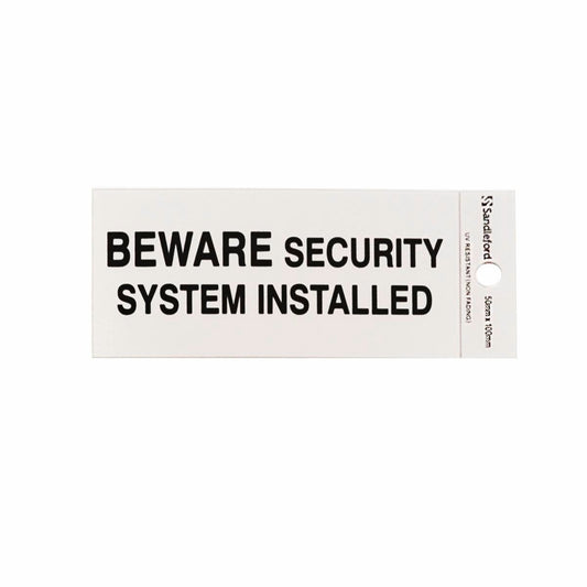 Sandleford Beware Security System Installed Sign - 100 x 50mm - Silver - Auzzistore