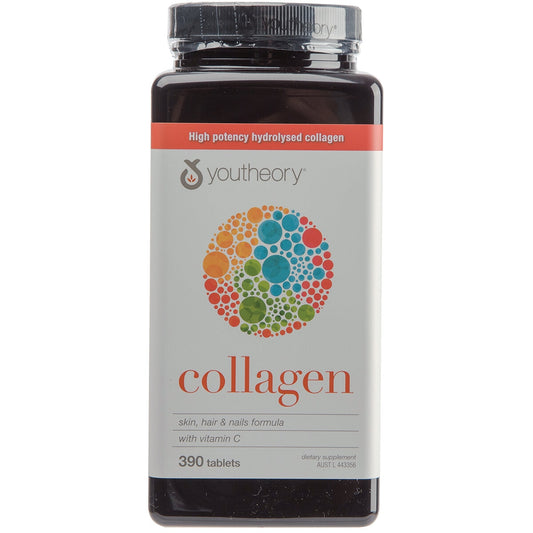 Youtheory Collagen 390 Tablets - 6000mg Hydrolysed Collagen with Vitamin C